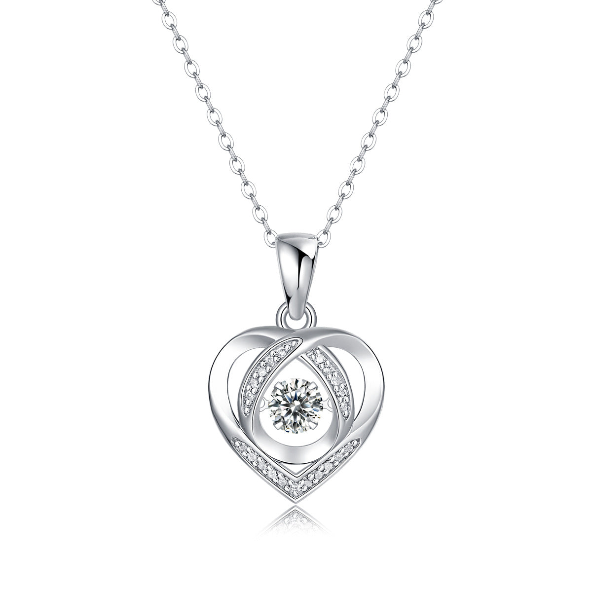 925 Sterling Silver Platinum 0.5-carat Moissanite Floating Heart Necklace