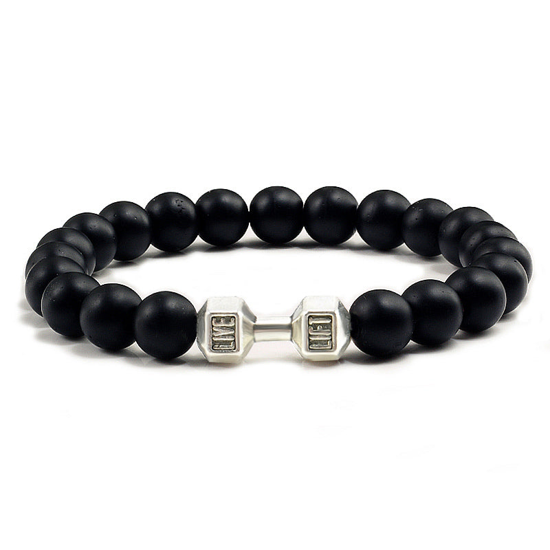 Lava Rock Stone Beads Alloy Metal Barbell Bracelet
