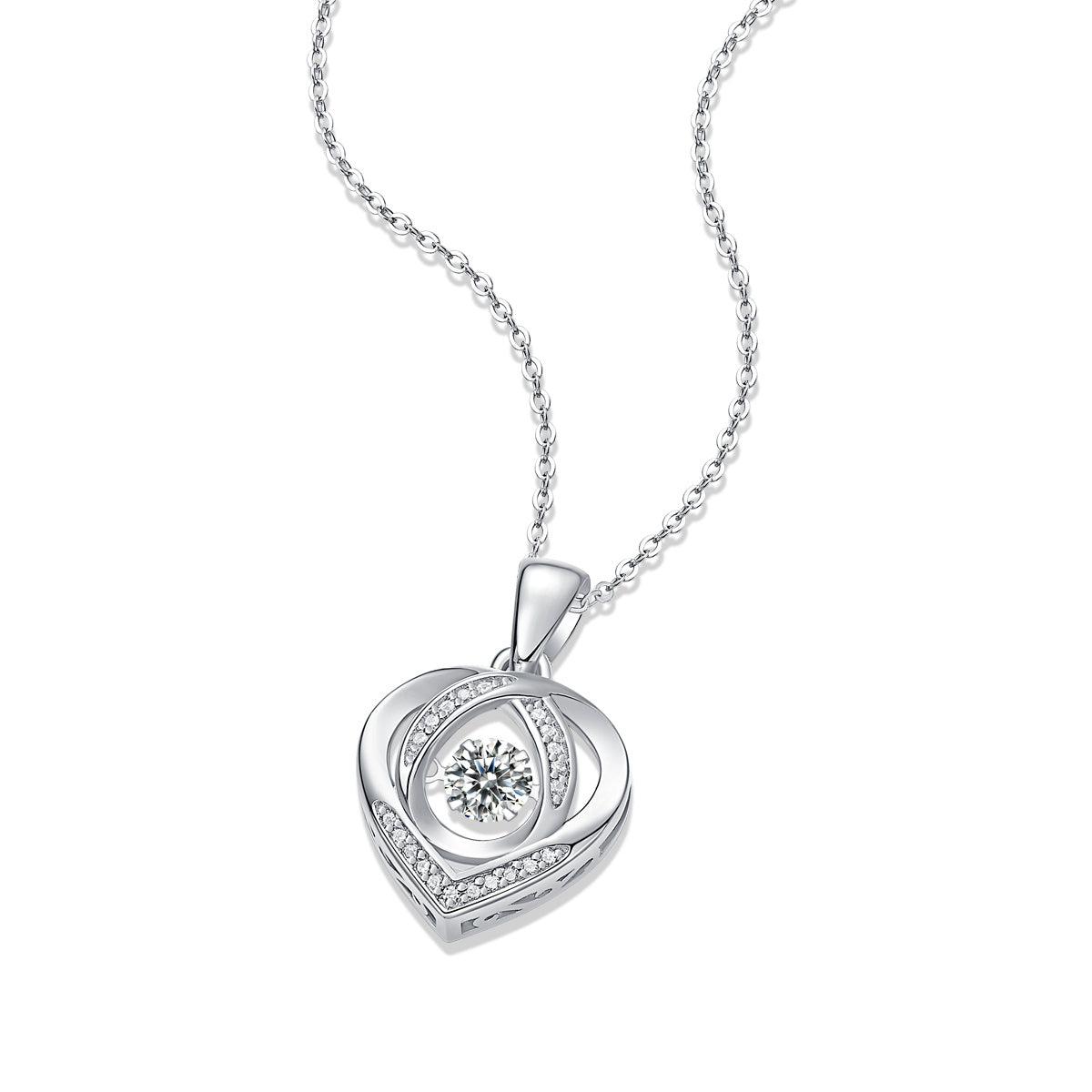 925 Sterling Silver Platinum 0.5-carat Moissanite Floating Heart Necklace