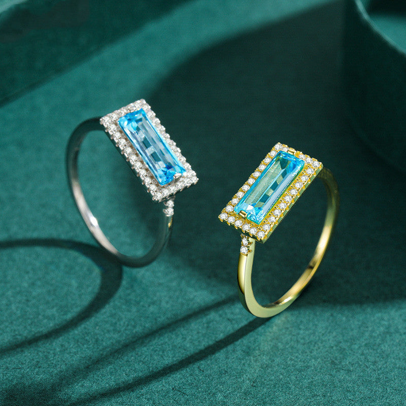 925 Sterling Silver Aquamarine Zircon Ring