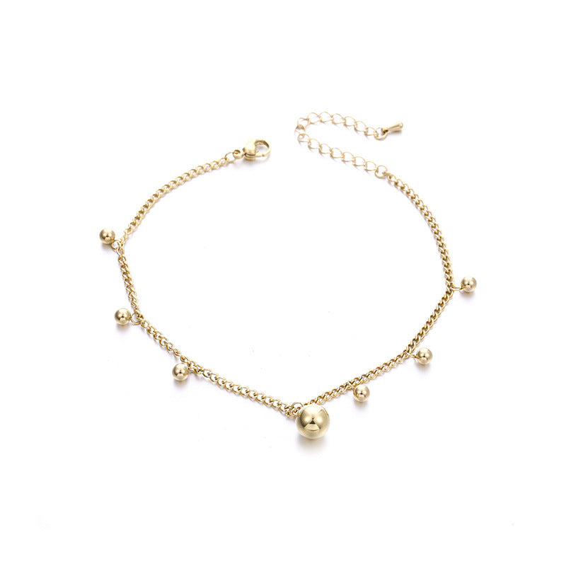 14K Gold Titanium Steel Bead Anklet