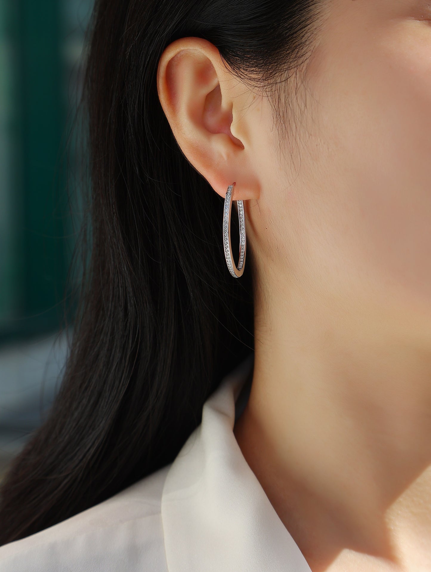 925 Sterling Silver Platinum Moissanite Hoop Earrings