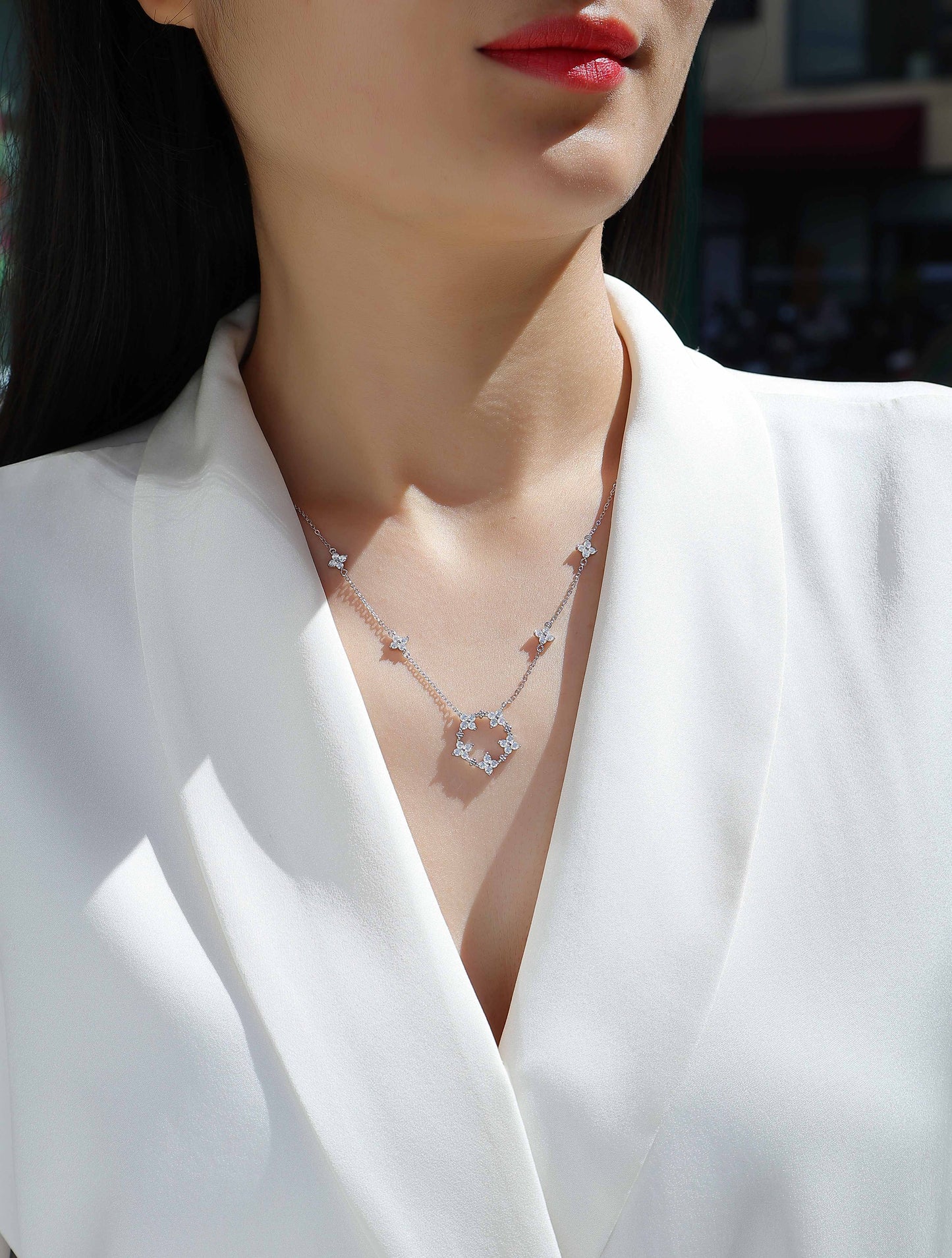 925 Sterling Silver Platinum Moissanite Necklace