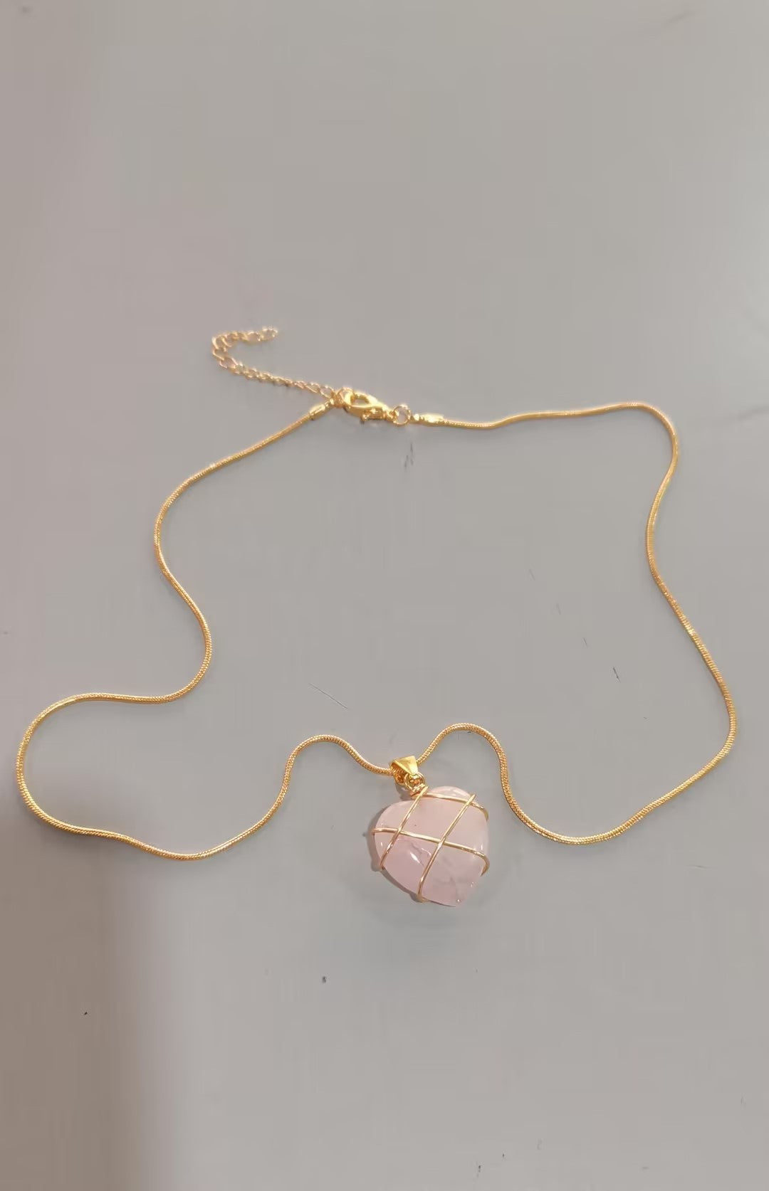 Crafted 925 Sterling Silver Gold Copper Natural Moonstone Pink Quarts Heart Wired Necklace