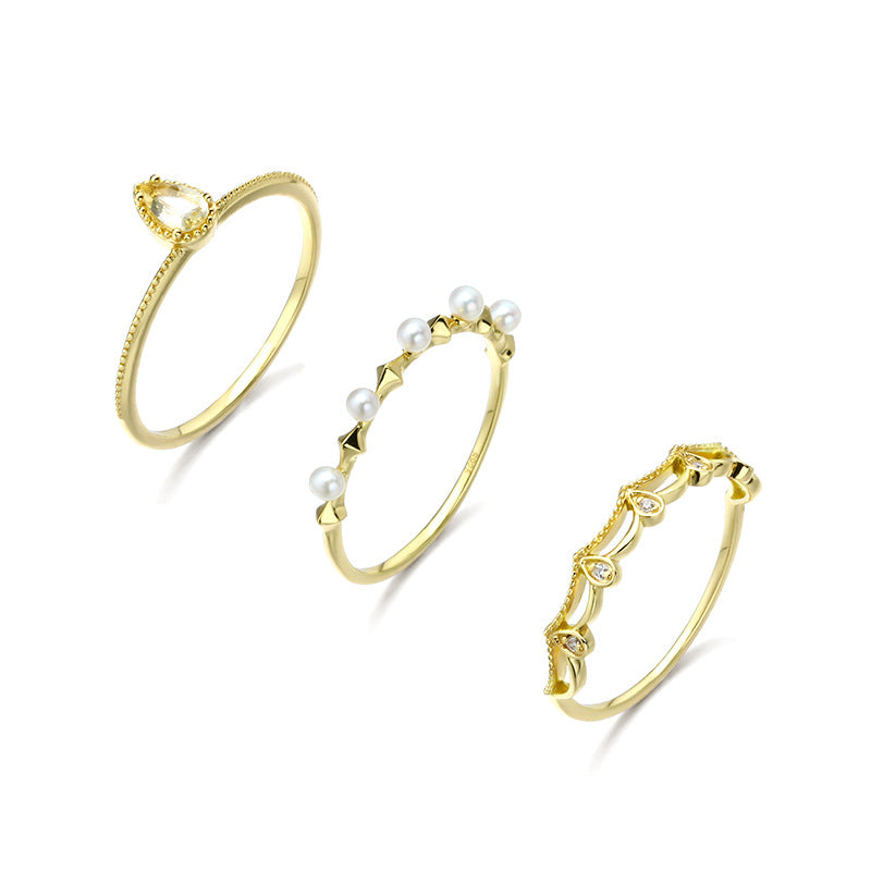 925 Sterling Silver 14K Gold Topaz Pearl Stackable Rings