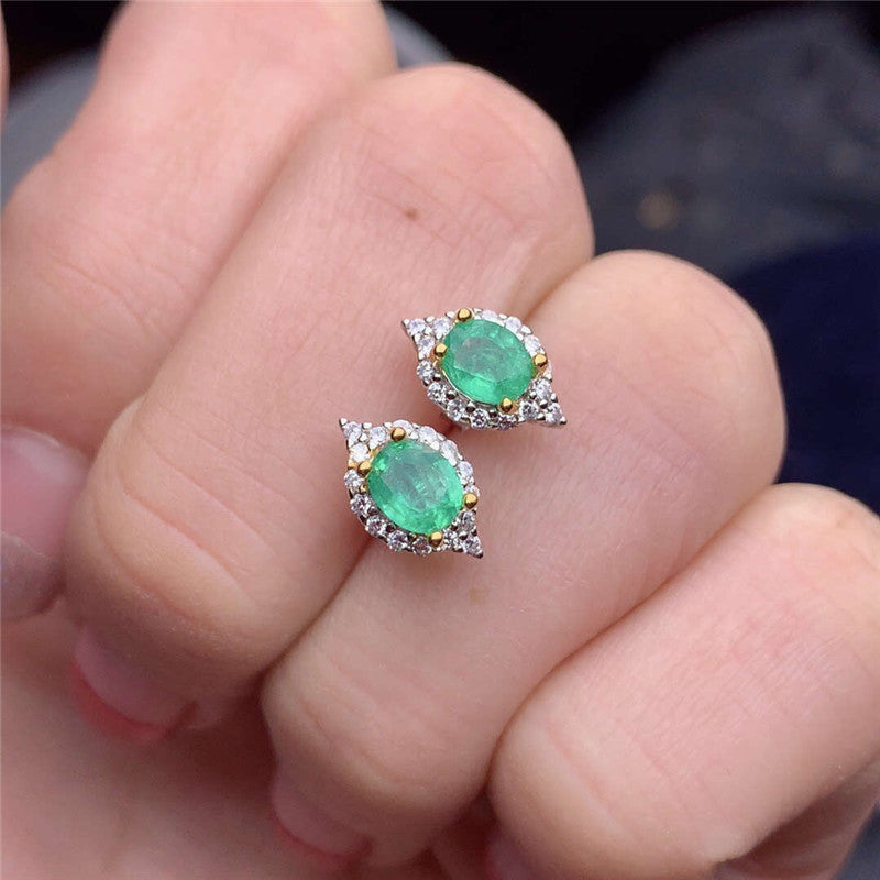 925 Sterling Silver Zicron and Natural Emerald Earrings