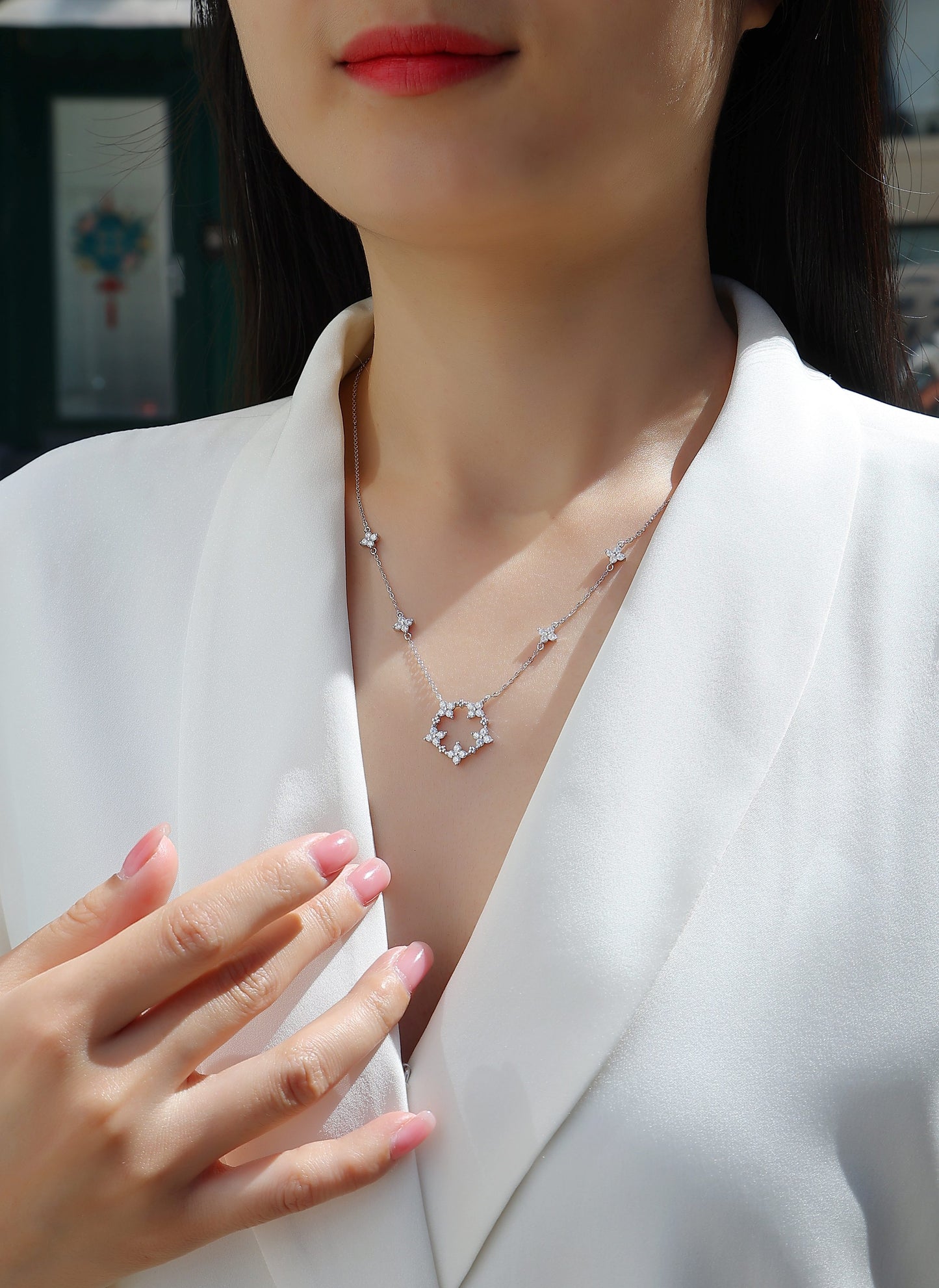 925 Sterling Silver Platinum Moissanite Necklace
