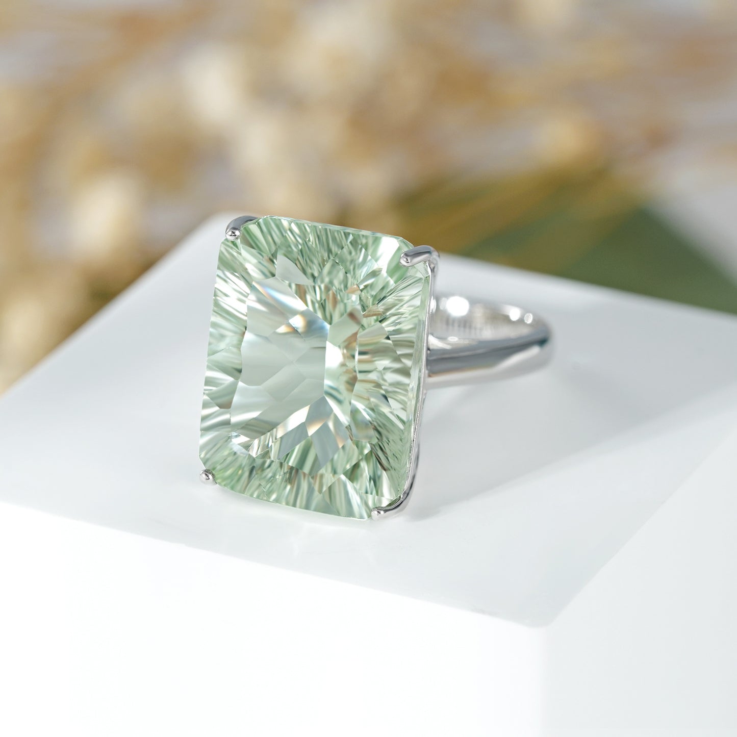 925 Sterling Silver Natural Green Amethyst Ring