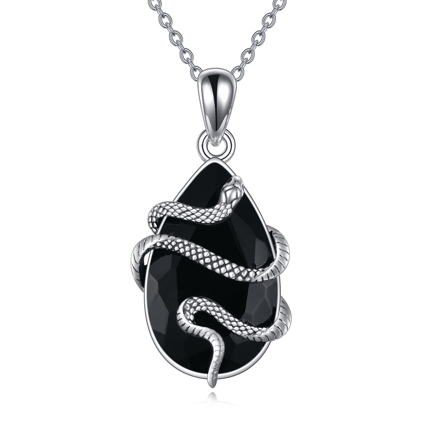 925 Sterling Silver Black Obsidian Tourmaline Snake Necklace
