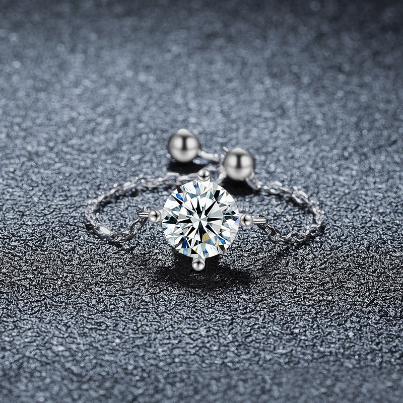 925 Sterling Silver Moissanite Chain Ring