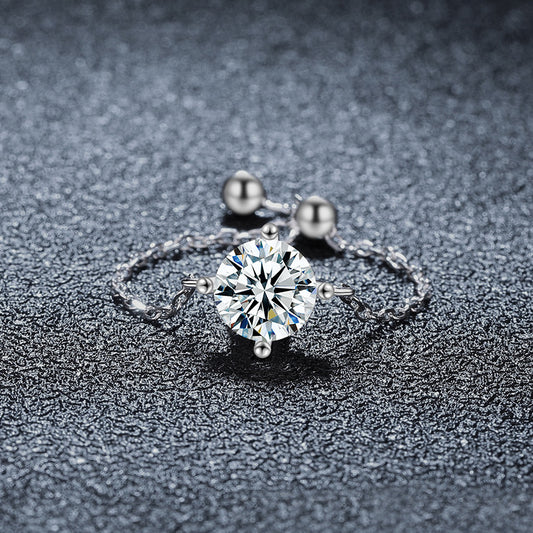925 Sterling Silver Moissanite Chain Ring