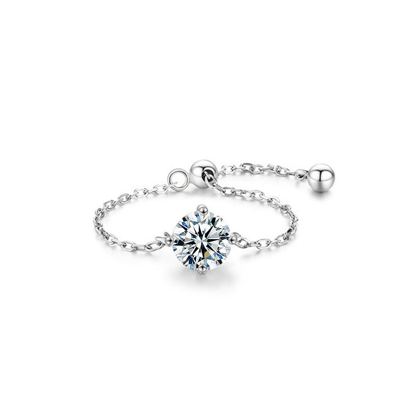 925 Sterling Silver Moissanite Chain Ring