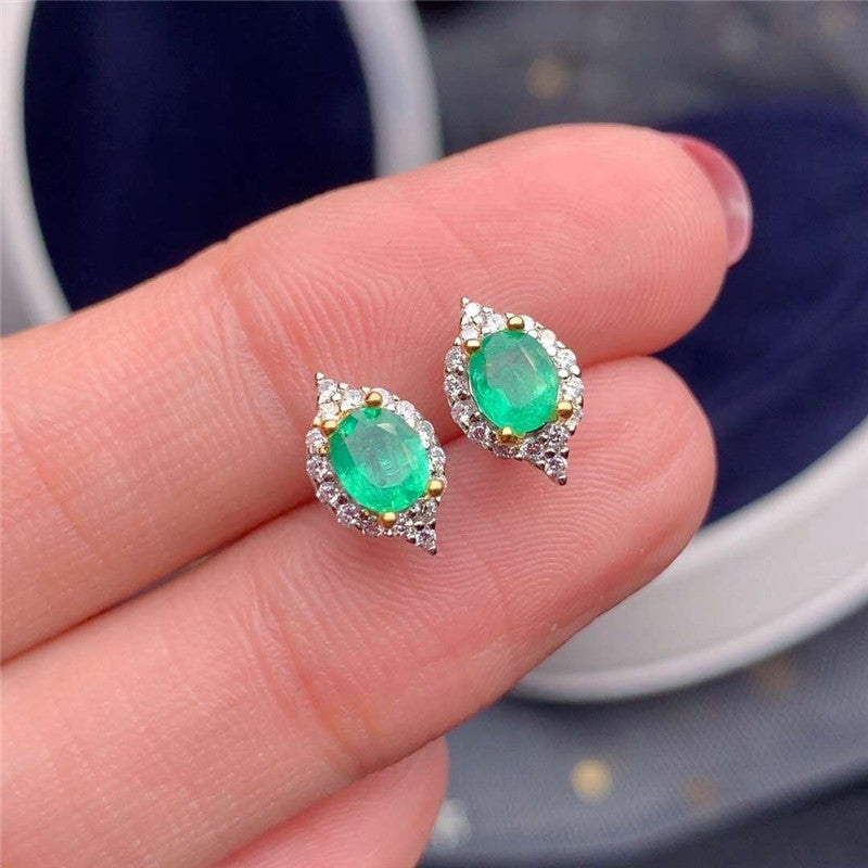 925 Sterling Silver Zicron and Natural Emerald Earrings