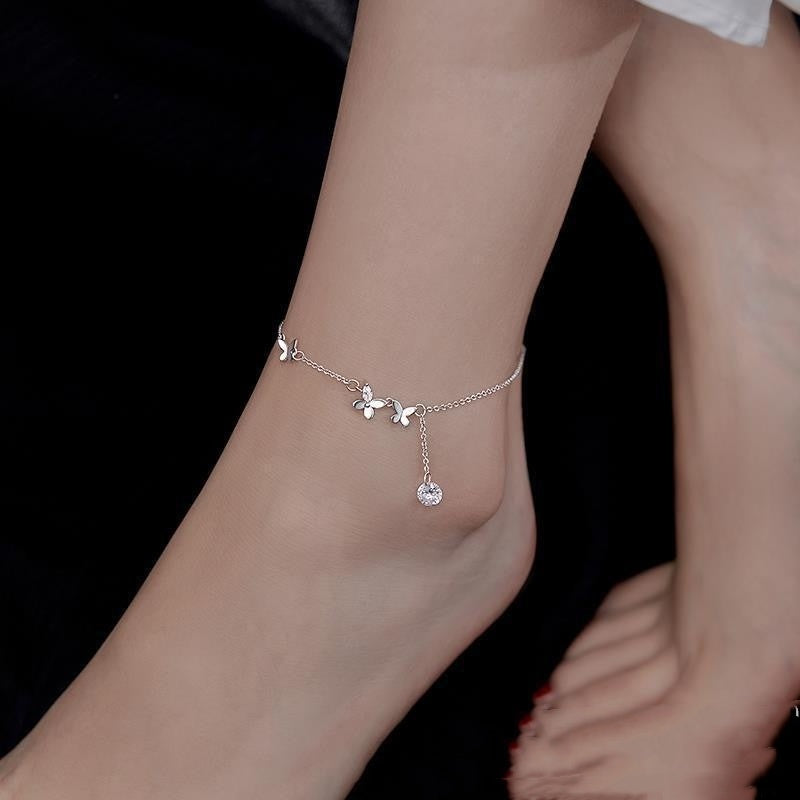 925 Sterling Silver Butterfly Anklet