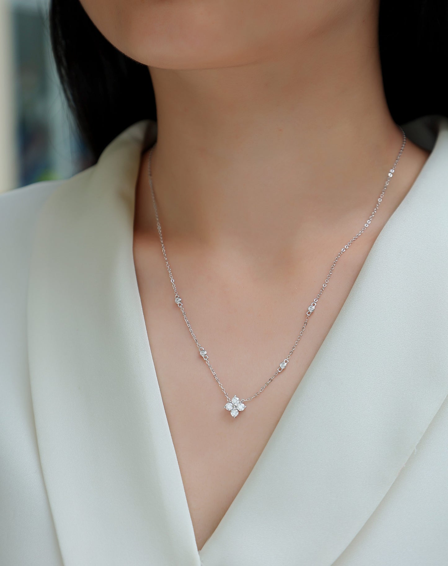 925 Sterling Silver Platinum Moissanite Star Necklace