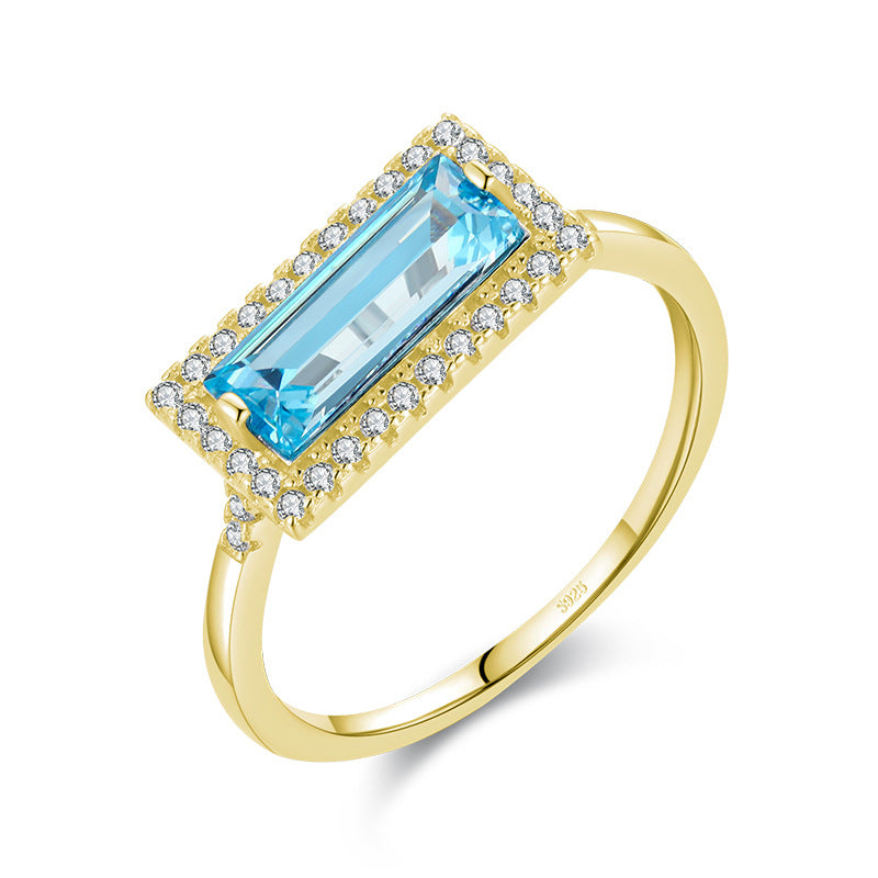 925 Sterling Silver Aquamarine Zircon Ring