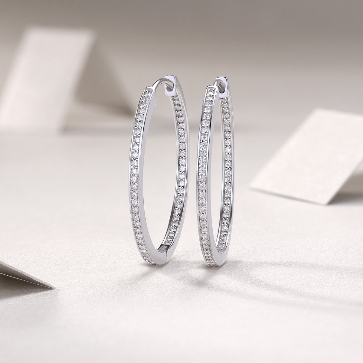 925 Sterling Silver Platinum Moissanite Hoop Earrings