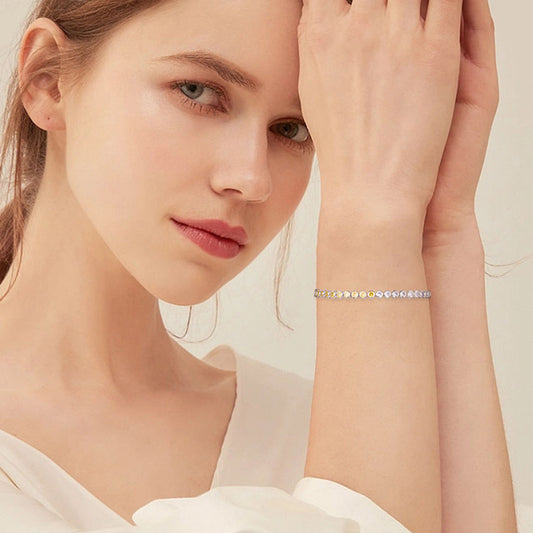 Platinum 14K Gold 925 Sterling Silver Two-tone Zircon Bracelet