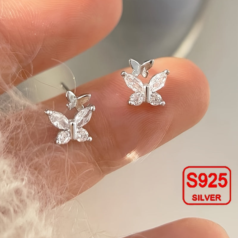 925 Sterling Silver Zircon Butterfly Earrings