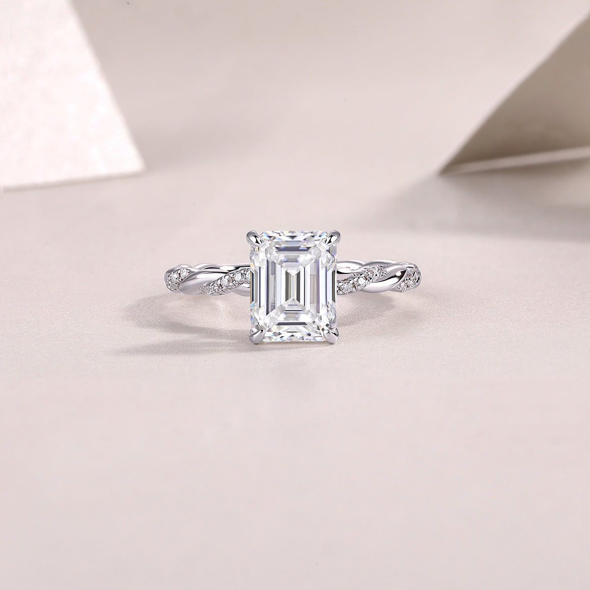 925 Sterling Silver Platinum Moissanite Ring