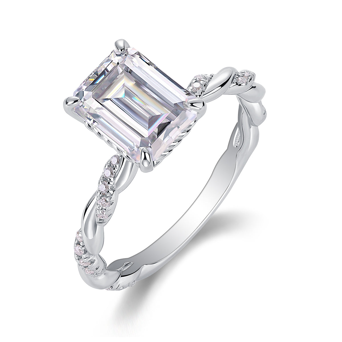 925 Sterling Silver Platinum Moissanite Ring