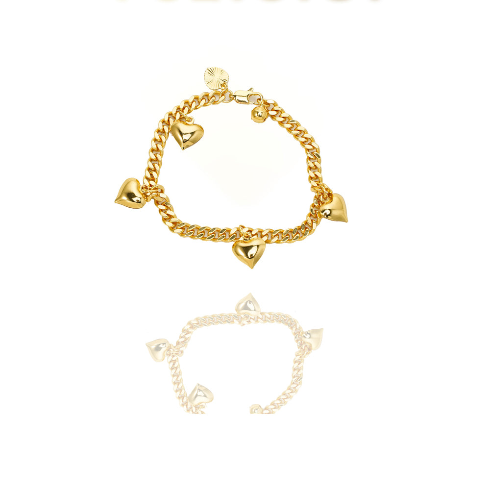 24K Pure Gold Filled Heart Bracelet