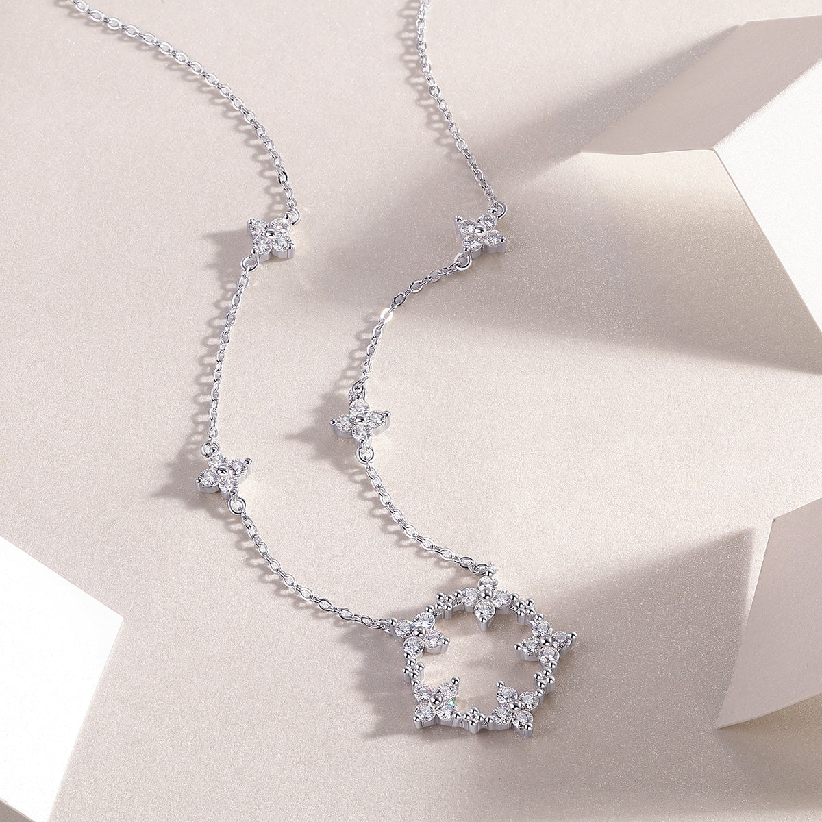 925 Sterling Silver Platinum Moissanite Necklace