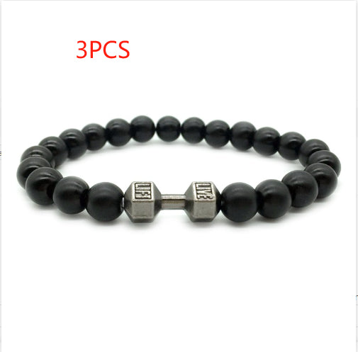 Lava Rock Stone Beads Alloy Metal Barbell Bracelet