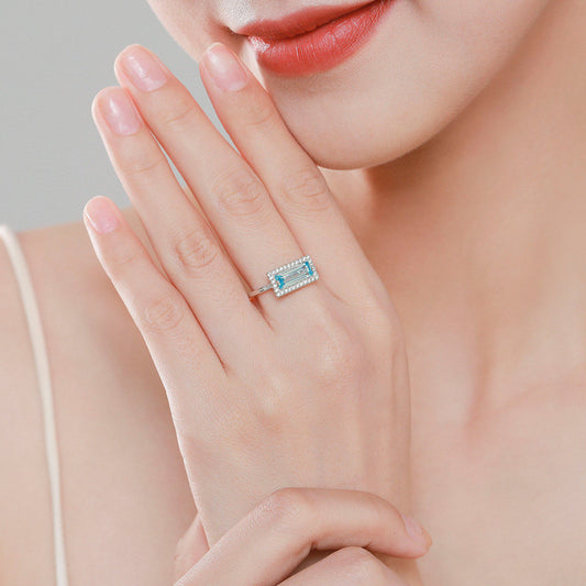 925 Sterling Silver Aquamarine Zircon Ring