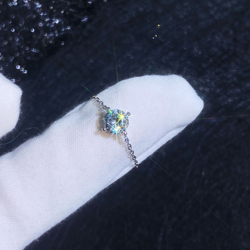 925 Sterling Silver Moissanite Chain Ring